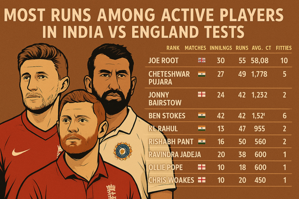 Most Runs Among Active Players In India vs England Tests